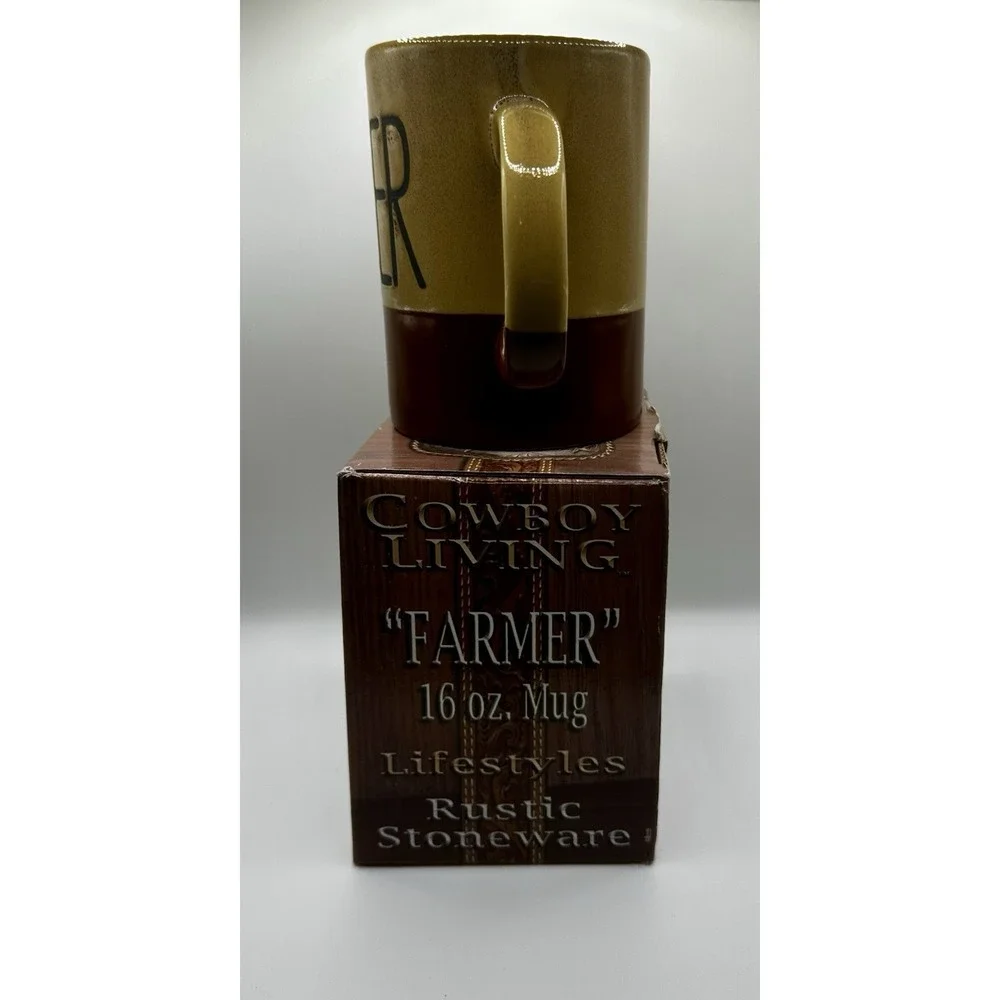 Cowboy Living FARMER Mug Coffee Cup 16 oz Rustic Stoneware NEW - Picture 3 of 6